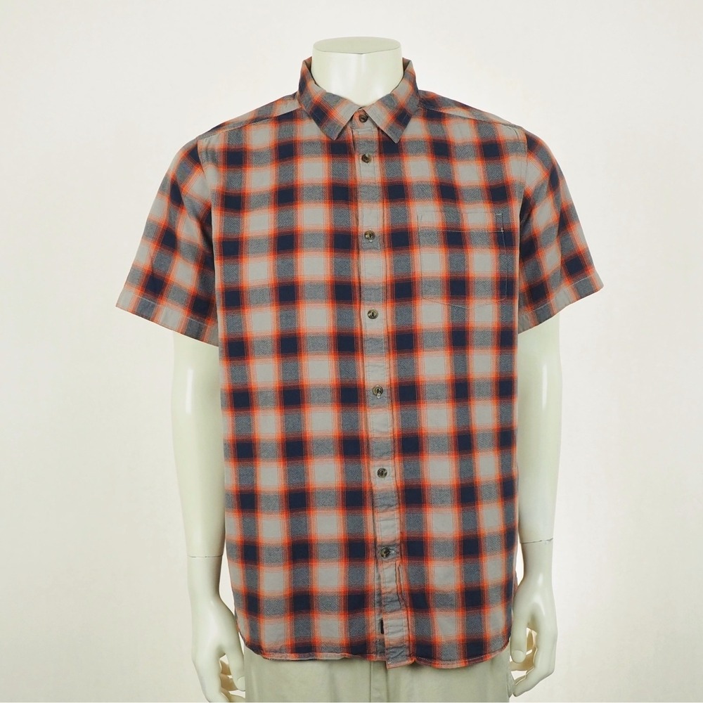 The North Face Button Down Shirt Mens Large Gray Blue Plaid Cotton Hiking Camp